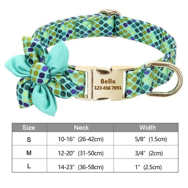 Load image into Gallery viewer, Personalised dog collar floral engraved name and phone number