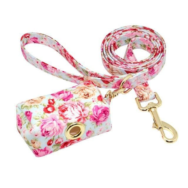 Load image into Gallery viewer, Floral dog leash and matching poo bag dispenser holder