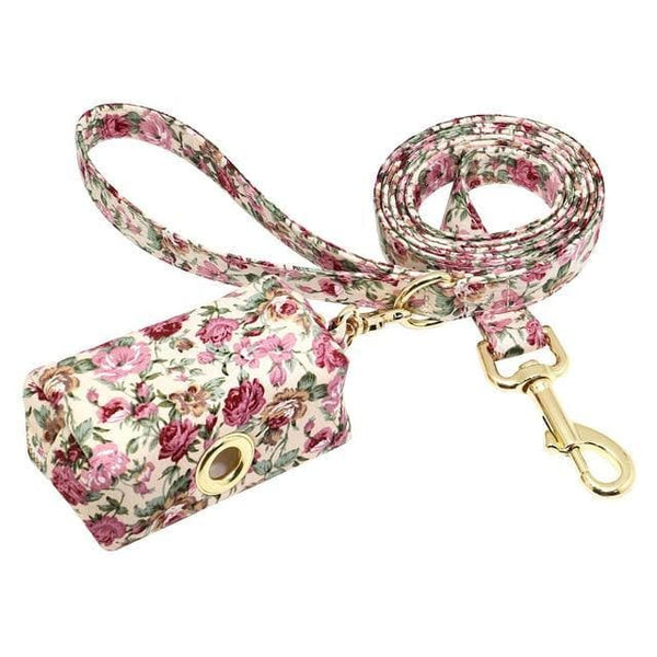 Load image into Gallery viewer, Floral dog leash and matching poo bag dispenser holder