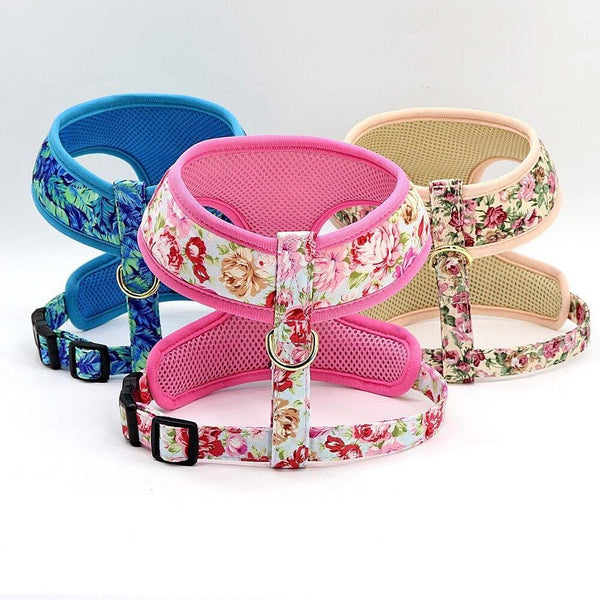 Load image into Gallery viewer, floral dog harness and matching leash set