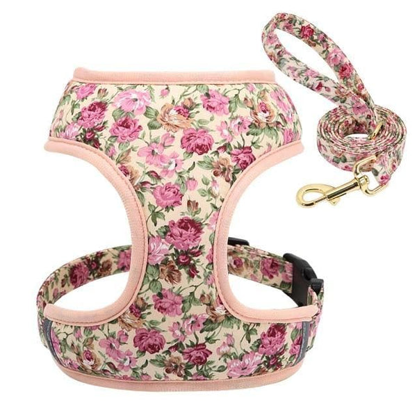 Load image into Gallery viewer, floral dog harness and matching leash set