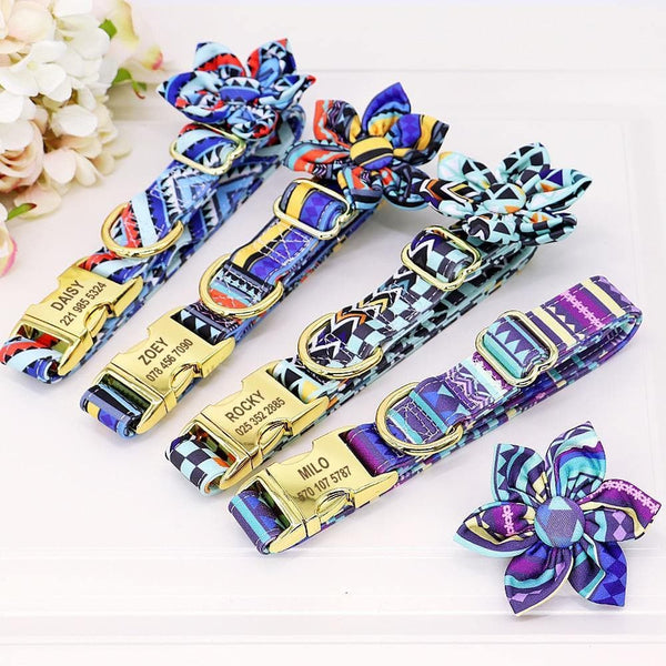 Load image into Gallery viewer, Personalised dog collar floral engraved name and phone number