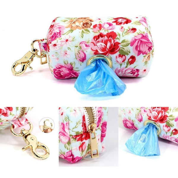 Load image into Gallery viewer, Floral dog leash and matching poo bag dispenser holder