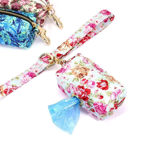 Load image into Gallery viewer, Floral dog leash and matching poo bag dispenser holder