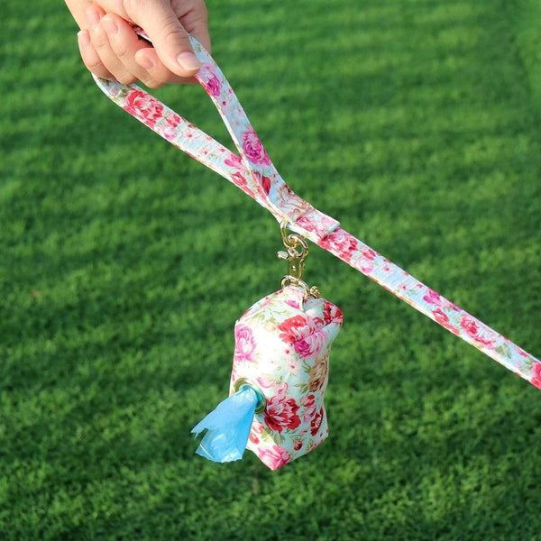 Load image into Gallery viewer, Floral dog leash and matching poo bag dispenser holder