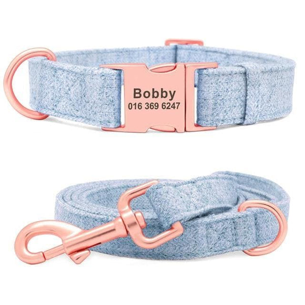Load image into Gallery viewer, personalised dog collar and leash set with rose gold buckle