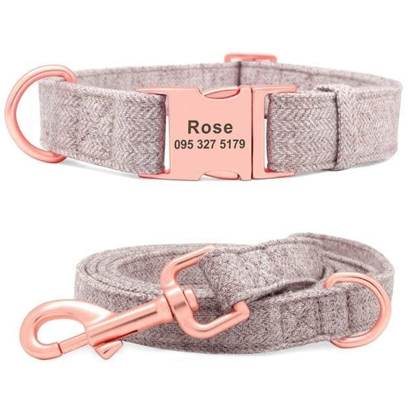Load image into Gallery viewer, personalised dog collar and leash set with rose gold buckle