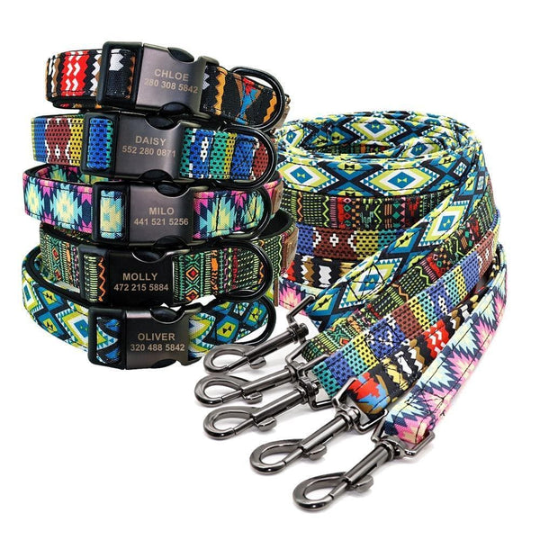 Load image into Gallery viewer, personalised dog collar and leash set engraved with name and phone number