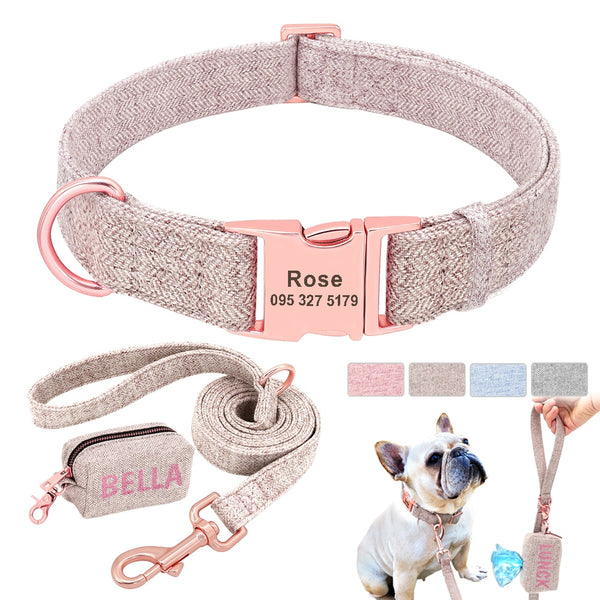 Load image into Gallery viewer, Houndstooth - 3 Piece Set - Leash, Poop Bag Holder & Personalised Collar