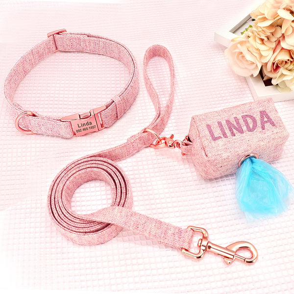 Load image into Gallery viewer, Houndstooth - 3 Piece Set - Leash, Poop Bag Holder & Personalised Collar