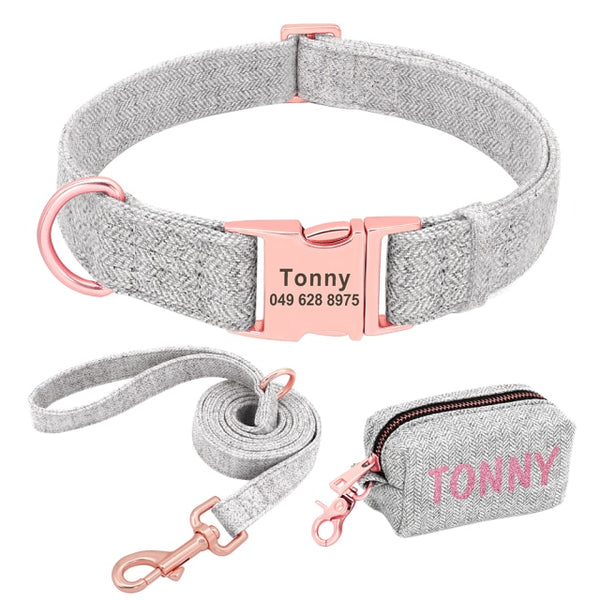 Load image into Gallery viewer, Houndstooth - 3 Piece Set - Leash, Poop Bag Holder & Personalised Collar