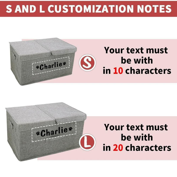 Load image into Gallery viewer, dual compartment personalised pet toy storage box with printed name