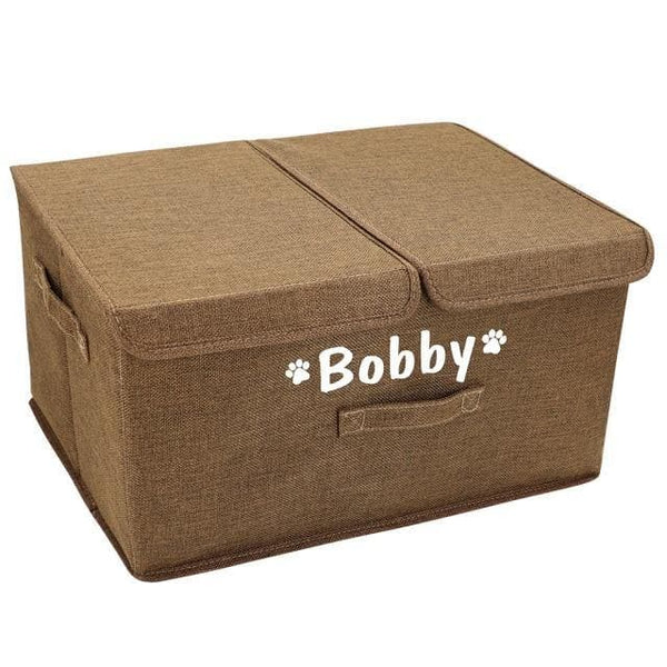 Load image into Gallery viewer, dual compartment personalised pet toy storage box with printed name