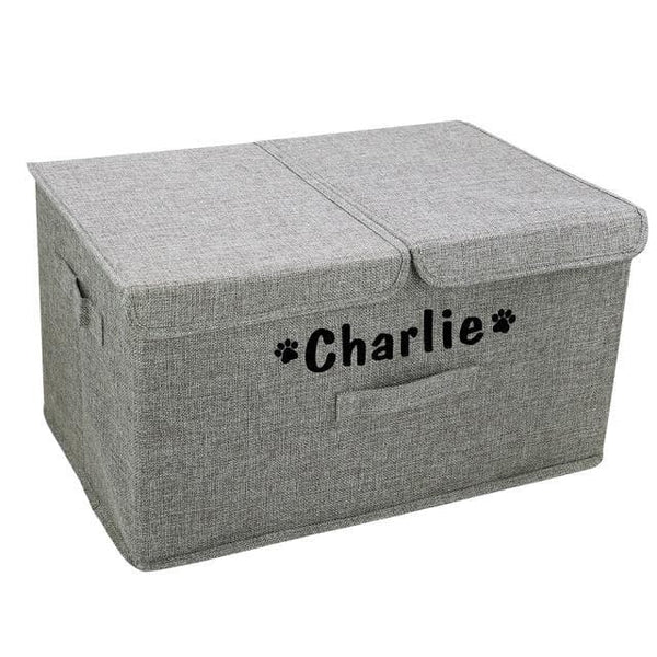 Load image into Gallery viewer, large dual compartment pet toy storage box personalised with name