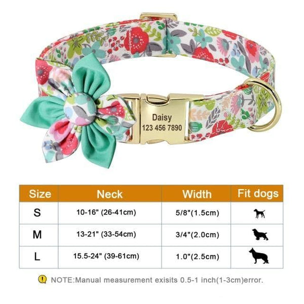 Load image into Gallery viewer, Personalised dog collar floral engraved name and phone number