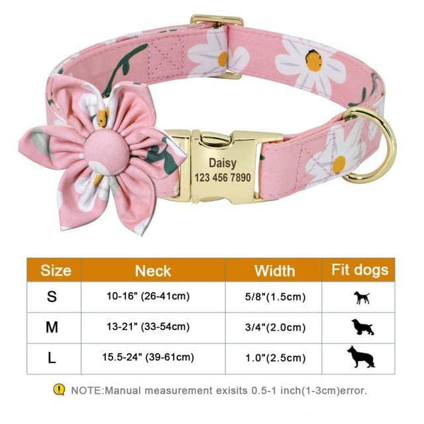 Load image into Gallery viewer, Personalised dog collar floral engraved name and phone number