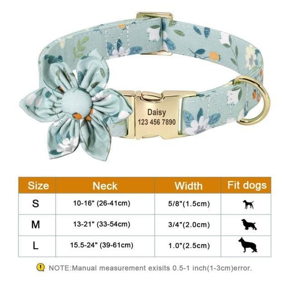 Load image into Gallery viewer, Personalised dog collar floral engraved name and phone number