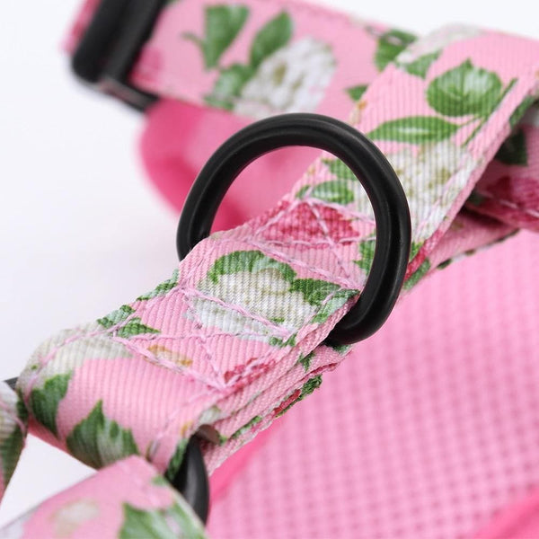Load image into Gallery viewer, floral dog harness and leash set pink
