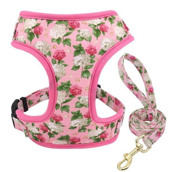 Load image into Gallery viewer, floral dog harness and leash set pink