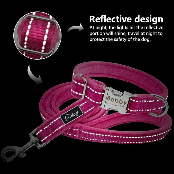 Load image into Gallery viewer, Personalised dog collar with engraving and matching leash set