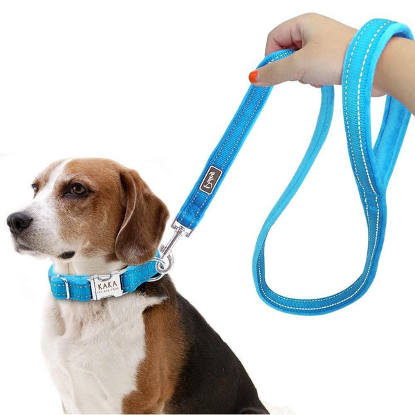 Load image into Gallery viewer, Personalised dog collar with engraving and matching leash set