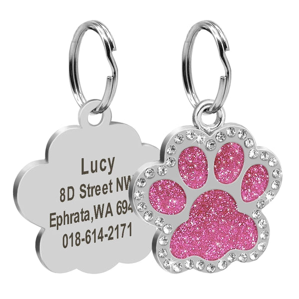 Load image into Gallery viewer, Glitter Paw Rhinestone Pet Tag - Personalised Engraving
