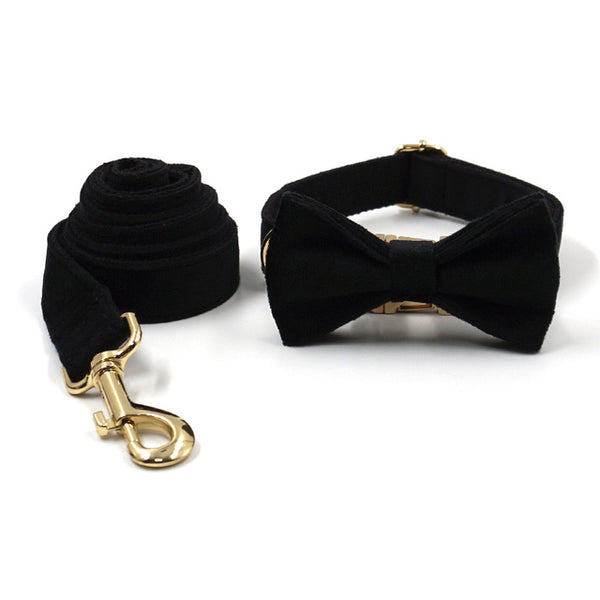 Load image into Gallery viewer, Luxury Velvet Crush Black - Leash, Poop Bag Holder &amp; Personalised Collar
