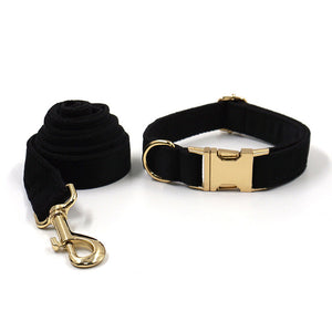 Luxury Velvet Crush Black - Leash, Poop Bag Holder & Personalised Collar