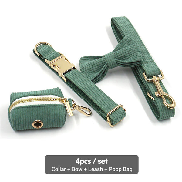 Load image into Gallery viewer, Corduroy Crush Olive - Leash, Poop Bag Holder &amp; Personalised Collar
