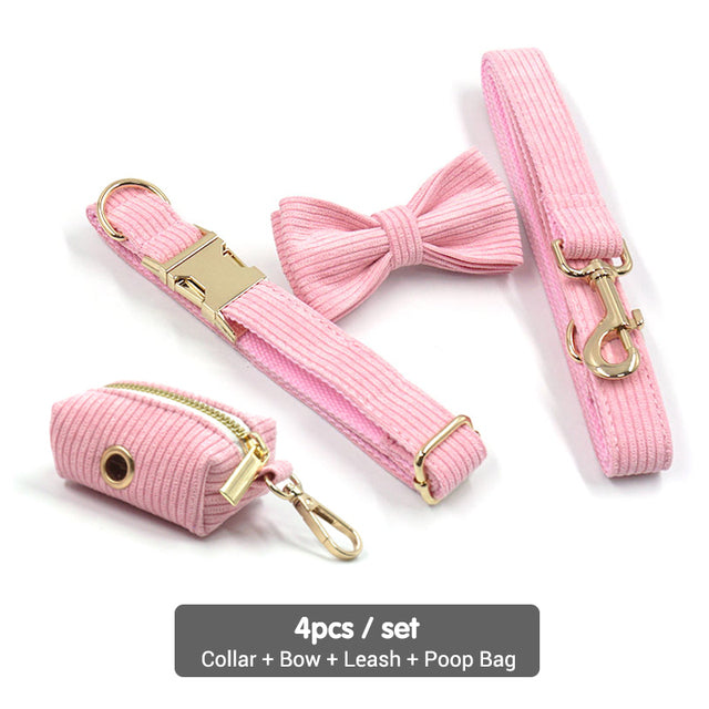 Corduroy Crush Baby Pink - Leash, Poop Bag Holder & Personalised Collar