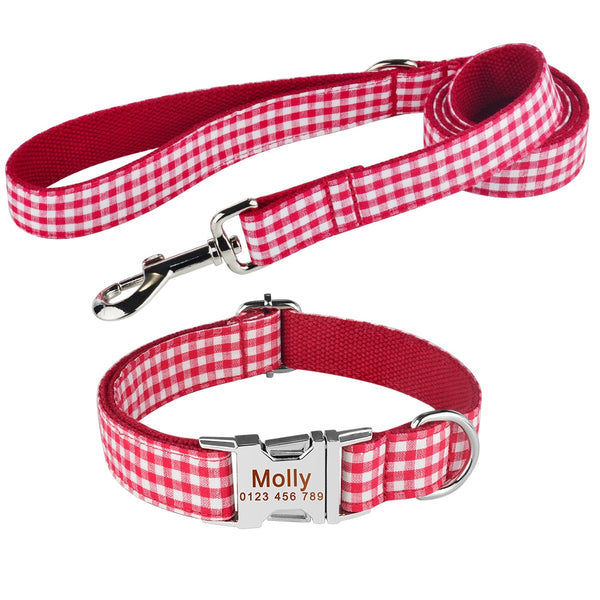 Load image into Gallery viewer, Country Plaid Edition Red - 2 Piece Set - Leash &amp; Personalised Collar
