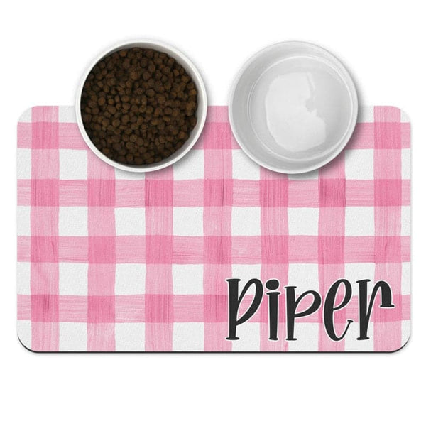 Load image into Gallery viewer, Pink Plaid Remix Pet Food Mat - Personalised
