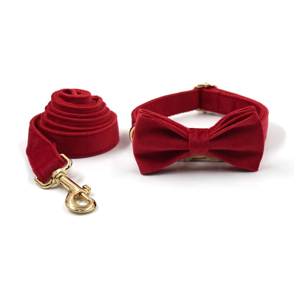 Load image into Gallery viewer, Luxury Velvet Crush Red - Leash, Poop Bag Holder &amp; Personalised Collar
