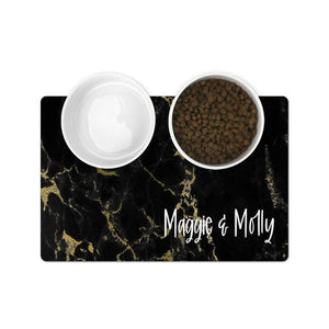 Black Marble Pet Food Mat - Personalised