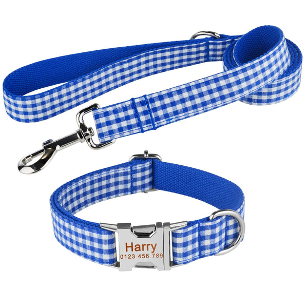 Load image into Gallery viewer, Country Plaid Edition Blue - 2 Piece Set - Leash &amp; Personalised Collar
