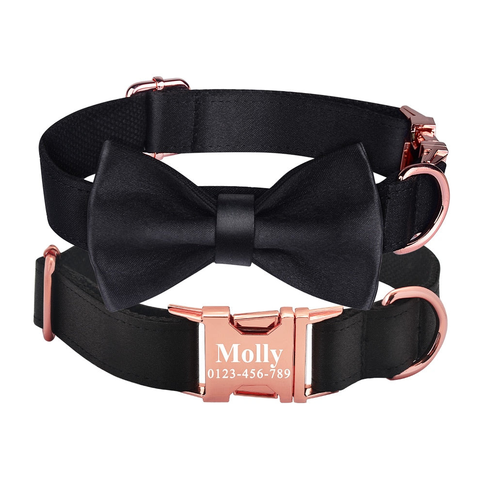 Black Rose Bow Tie - Personalised Collar