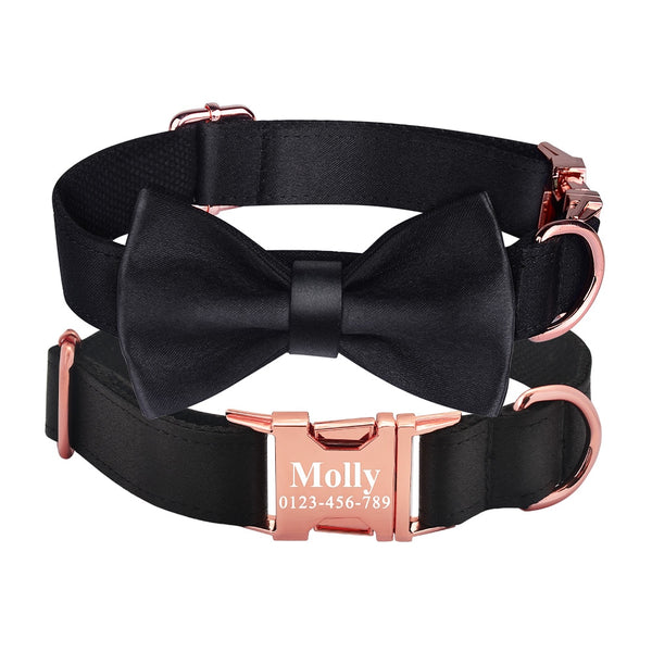 Load image into Gallery viewer, Black Rose Bow Tie - Personalised Collar
