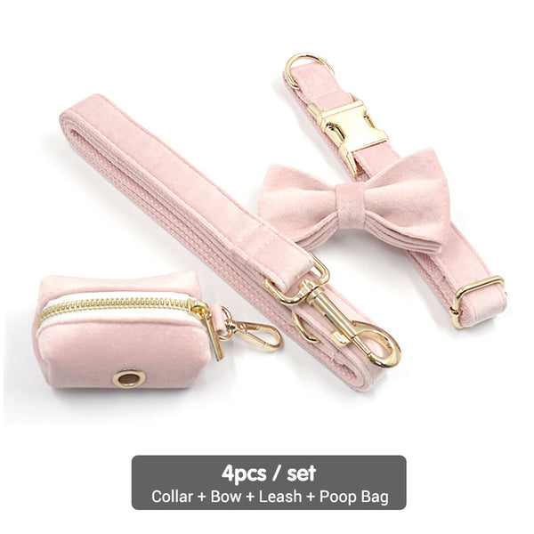 Load image into Gallery viewer, Luxury Velvet Crush Pale Pink - Leash, Poop Bag Holder &amp; Personalised Collar
