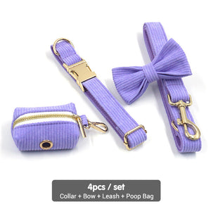 Corduroy Crush Lavender - Leash, Poop Bag Holder & Personalised Collar