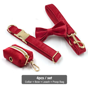 Luxury Velvet Crush Red - Leash, Poop Bag Holder & Personalised Collar