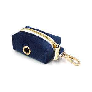 Luxury Velvet Crush Navy - Leash, Poop Bag Holder & Personalised Collar