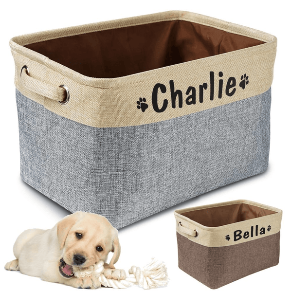 Load image into Gallery viewer, personalised pet toy storage box printed with name
