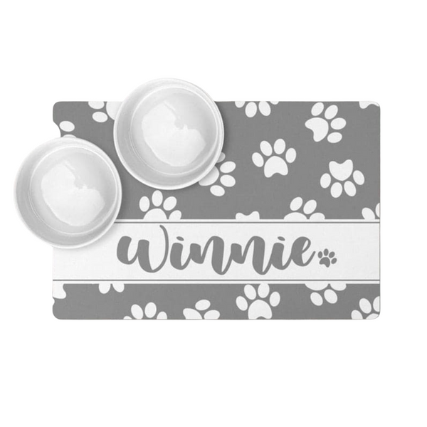 Load image into Gallery viewer, Grey Paw Pet Food Mat - Personalised
