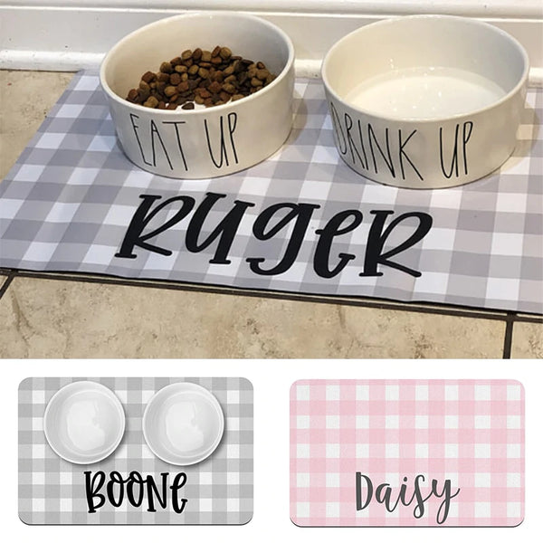 Load image into Gallery viewer, Beige Plaid Pet Food Mat - Personalised
