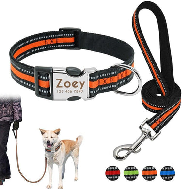 Personalised dog collar with engraving and matching leash set