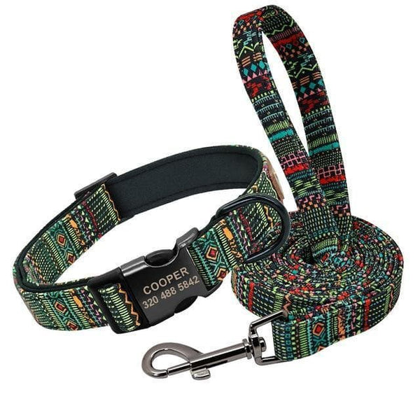 Load image into Gallery viewer, personalised dog collar and leash set engraved with name and phone number
