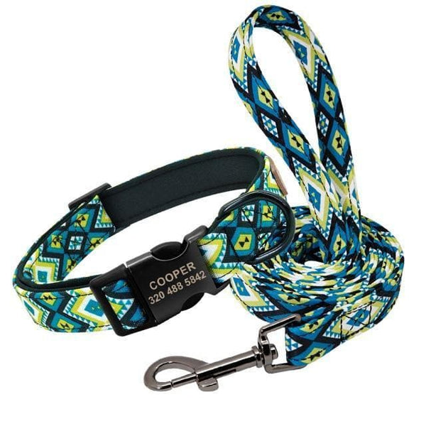 Load image into Gallery viewer, personalised dog collar and leash set engraved with name and phone number
