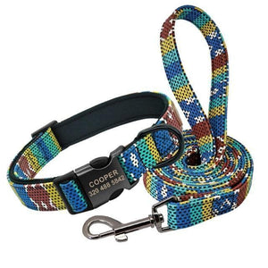 personalised dog collar and leash set engraved with name and phone number