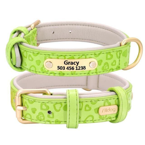 Load image into Gallery viewer, personalised pet collar with engraving lime with hearts
