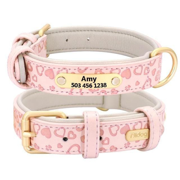 Load image into Gallery viewer, personalised pet collar with engraving pale pink with hearts
